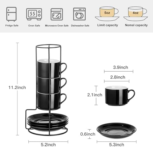 4 OZ Porcelain Stackable Espresso Cups and Metal Stand Set of 4 - Image 2