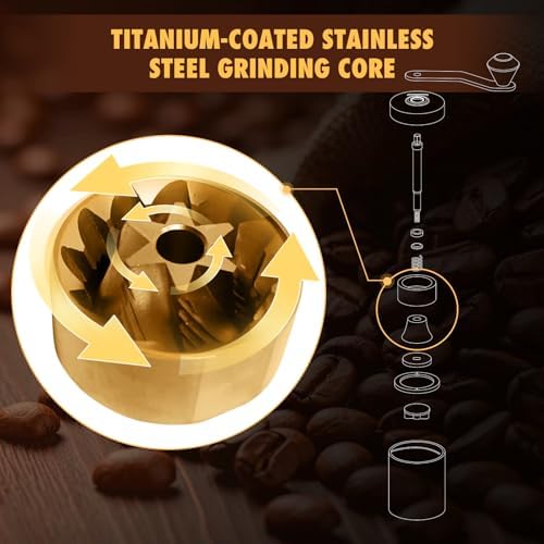 Manual Coffee Grinder - Hand Coffee Bean Grinder, Titanium-Coated Grinding Core - Aluminum Alloy Rocker with Ebony Wood Handle - Adjustable Grind Size - With Brush & Storage Bag (White) - Image 3