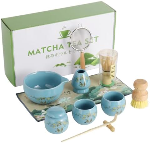11 Pcs Matcha whisk Set,13 OZ,With 2 Cups and 1 Tea Can,Unique Cat Pattern Design，Complete Matcha Kit Set,Japanese Matcha Set,Perfect Matcha Kit for Matcha Tea Ceremony(Cat-Blue) by MAKOUYU