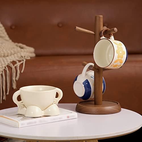 LIU- Coffee Mug Tree Holders for Counter,Wooden Tea Cups Holder Stand with 6 Hooks,for Kitchen Cafe Bar Countertops，Brown - Image 6
