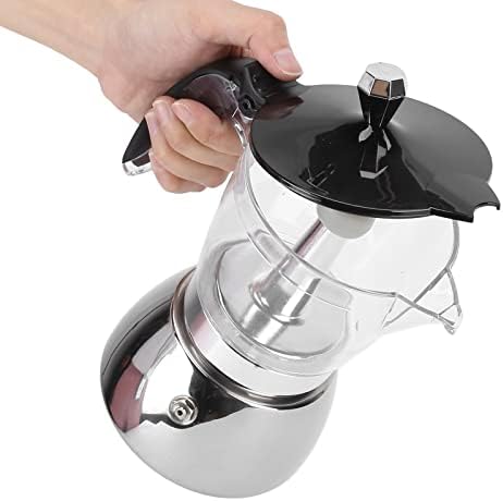 Qiilu Premium 6 Cups Moka Pot, 300ml Stainless Steel Coffee Maker with Glass Top, Italian Octagonal Household Brewing Pot for Cappuccino, American Coffee, Macchiato and Mocha - Image 6