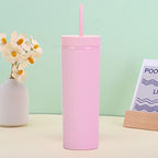 16oz Skinny Tumblers Bulk.Matte Light Pink Tumblers with Lids and Straws.Double Walled Plastic Acrylic Pastel Tumbler Cups for Iced Coffee Smoothie.DIY Slim Tumbler. - Image 4