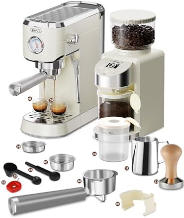 Gevi 20 Bar Espresso Coffee Machine with Burr Grinder Set | 35 Precise Grind Settings | Milk Frother for Latte Cappuccino | Professional Home Barista Kit | Gift for Coffee Lovers by Gevi
