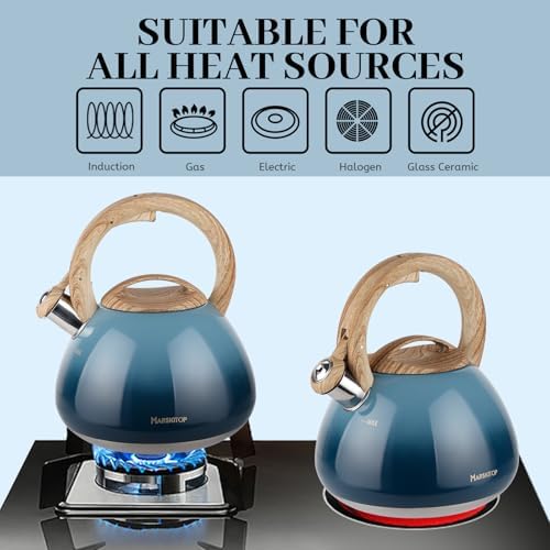 MARSKITOP Tea Kettle Stovetop Whistling Tea Pots for Stove Top Food Grade Stainless Steel Teapot for Induction Cooktop, 2.6 Quart, Blue - Image 6