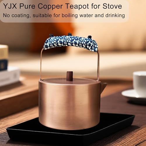 YJX Pure Copper Tea Kettle For Stovetop Safe, Chinese Style Non-Coating Teapot with Stainless Steel Tea Ball For Loose Tea, Durable Tea Pot, 1500ml Kettle - Image 2