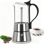 4 Cup Glass Transparent Moka Pot Stainless Steel Uncoated Stovetop Espresso Maker Italian Coffee Makers Mocha Greca Machine Cafe Classic Induction Cookers for Home Camping 220ml by Theperfectcombinationofcoffeehomeandhealthylivingmakingeverydayadayofrituals