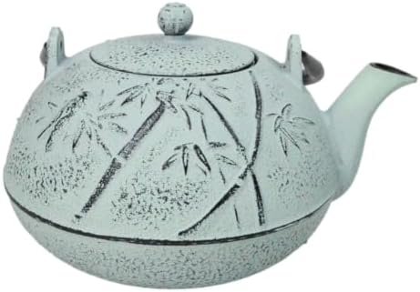Ebros Gift Traditional Oriental Tetsubin Mint Green Bamboo Design 40oz Cast Iron Teapot With Enameled Interior And Strainer Asian Japanese Chinese Fusion Housewarming Tea Pot Accent - Image 5