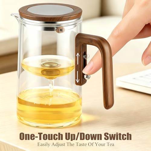 Tea Pot, Water Separation Glass Teapot with Wooden Handle, Witchcraft Magical Teapot, Glass Tea pot with Infuser Strainer, Magic Tea Pot (800ML) - Image 4