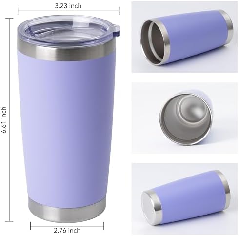 HASLE OUTFITTERS 20oz Stainless Steel Tumblers Bulk, Insulated Travel Cup with Lid, Double Wall Vacuum Coffee Mug for Cold & Hot Drinks 4 Pack, Light Purple - Image 3