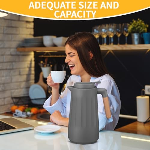 Ziliny 2 Pcs 34 oz Thermal Coffee Carafe for Keeping Hot/Cold Double Wall Vacuum Carafe with Insulated Glass Liner and Wood Handle Coffee Pot Container for Drinks Milk Tea Chocolates(Gray) - Image 5
