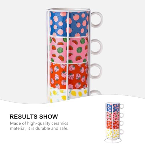 Uonlytech Stackable Ceramic Mug Set with Iron Stand, 200ml, 4 Piece - Image 6