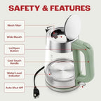 Electric Kettle for Boiling Hot Tea & Water | 1.7L Stainless Steel Borosilicate Glass Boiler With No Plastic, Automatic Shutoff, BPA Free, Fast Heating Technology (Green) - Image 7