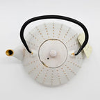 Urban Tokyo 40 fl oz Cast Iron Teapot Japanese Tetsubin Style, White Enamel with Gold Dot Pattern, Stainless Steel Infuser, Stovetop Safe, 1200ml Large Capacity Tea Kettle - Image 3