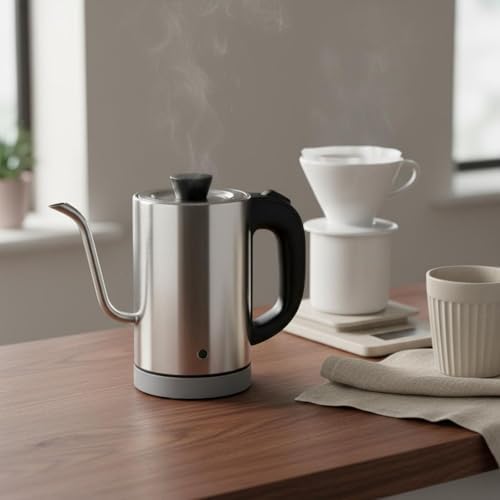 Electric Kettle Gooseneck Kettle Pour Over Kettle Hot Stainless Steel Interior With Consistent And 1000W Base Heating Suitable for morning coffee afternoon tea small household use, Bronze - Image 6