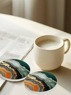 Coasters for Drinks Set of 6 with Holder Green Ombre Gradient Yellow Marble Texture Wave Natural Texture Ceramic Cup Mat, Absorbent Ceramic Stone Coasters with Cork Base for Coffee Cups 4 Inch - Image 2