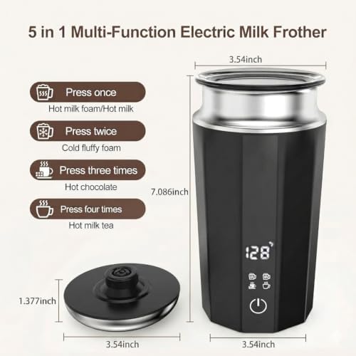 5-in-1 Milk Frother and Steamer, Automatic Warm and Cold Foam Maker, Hot & Cold Foam Maker and Milk Warmer with LED Display Touch Screen for Coffee,Latte, Cappuccino, Macchiato, Hot Chocolate - Image 4