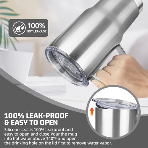 20 oz Tumbler with Handle Stainless Steel Insulated Coffee Mug Tumbler with Lid and Straw Double Wall Vacuum Insulated Coffee Mug Leak Proof Travel Mug Tumbler for Hot and Cold Drink (Silver,4pack) - Image 5