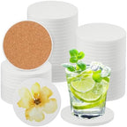 GNIEMCKIN 50 Pieces 3.54 Inch Round Blank Ceramic Coasters, Unglazed Ceramic Tiles Coasters with Cork Backing Pads for Painting, DIY Crafts, Circular, White. by GNIEMCKIN