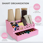 Coffee Bar Organizer Countertop, Wood Coffee Station with Drawer, Pink - Image 3
