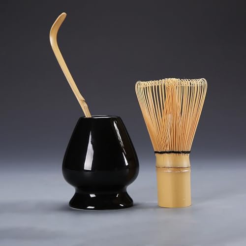 Matcha Whisk Scoop and Holder Matcha Bowl with Strainer Black - Image 3