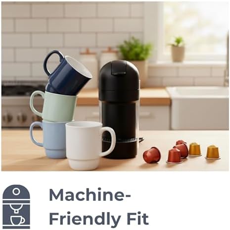 Stackable Porcelain Coffee Mug Set of 4 – 16oz Large Handle, Space-Saving Ceramic Mugs for Kitchen & Coffee Bar, Microwave & Dishwasher Safe • Modern Home Gift - Image 5
