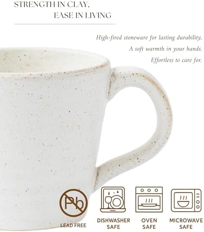 Stoneware Mug Set of 4-14oz Ceramic Coffee Mugs & Tea Cups with Handle - Perfect for Hot & Iced Drinks - Microwave & Dishwasher Safe - Rustic Minimalist Style - Oatmeal Cream - Ideal Gift - Image 3