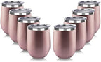 DOMICARE Stainless Steel Wine Tumbler Bulk with Lid, Personalized Rose Gold Insulated Tumblers Set, 12oz Travel Coffee Cups Pack of 8 by VisittheDOMICARE