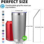 Volhoply 20oz Stainless Steel Tumbler with Lid and Straw Bulk 8 Pack,Double Wall Insulated Travel Iced Coffee Mug Fits Cup Holder,Powder Coated Cups for Hot/Cold Drinks,Gifts for Women（Gray,8 Set） - Image 2