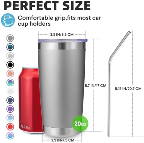 Volhoply 20oz Stainless Steel Tumbler with Lid and Straw Bulk 8 Pack,Double Wall Insulated Travel Iced Coffee Mug Fits Cup Holder,Powder Coated Cups for Hot/Cold Drinks,Gifts for Women（Gray,8 Set） - Image 2