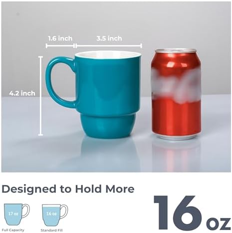 Stackable Porcelain Coffee Mug Set of 4 – 16oz Large Handle, Space-Saving Ceramic Mugs for Kitchen & Coffee Bar, Microwave & Dishwasher Safe • Modern Home Gift - Image 3
