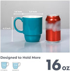 Stackable Porcelain Coffee Mug Set of 4 – 16oz Large Handle, Space-Saving Ceramic Mugs for Kitchen & Coffee Bar, Microwave & Dishwasher Safe • Modern Home Gift - Image 3
