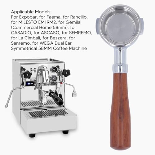 58mm Bottomless Portafilter, Rosewood Handle Aluminum Alloy - Image 4