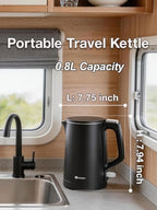 Small Electric Kettle 1000W Double Wall Stainless Steel 0.8L Water Boiler - Image 3