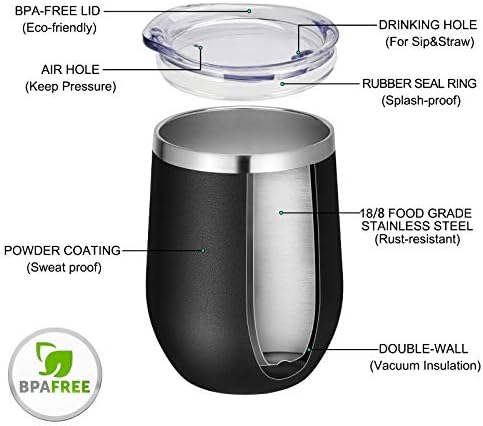 VEGOND Wine Tumblers Bulk 6 Pack, 12oz Stainless Steel Stemless Wine Glass with Lids and Straws, Double Wall Vacuum Insulated Tumbler Cup, Coffee Mug for Cold Hot Drinks - Image 3