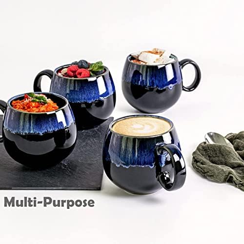 UNICASA Coffee Mugs Set, 18oz Ceramic Jumbo Mugs Set of 4, Porcelain Cereal, Soup Cups with Handles for Coffee, Tea, Milk, Latte and Cocoa, Microwave Safe - Reactive Blue - Image 5