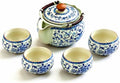 Blue and White Porcelain Tea Set, 8.5 oz Teapot with 4 Cups by CmengAo