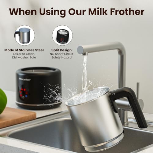 Large Electric Milk Frother and Steamer, 16.9oz/500ml Milk Steamer and Frother for Latte or Hot Chocolate, Dishwasher Safe, 6 Functions, Enjoy Perfect Milk Froth in 2 Min (Black-Stainless Steel) - Image 5