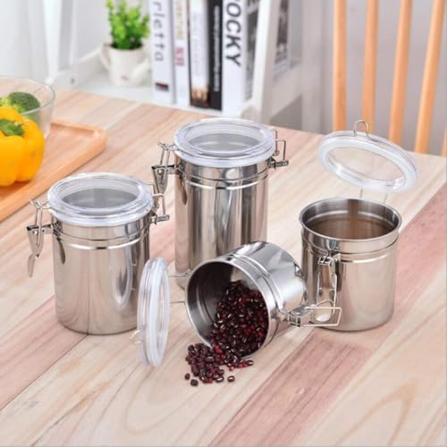 Stainless Steel Airtight Food Storage Canisters with Locking Lid, Kitchen Storage Containers for Coffee, Sugar, Flour, Tea and Dry Food, Durable Metal Canister Set with Clear Lid - Image 2