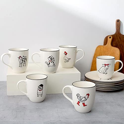 LEHAHA Farmhouse Coffee Mugs Set,16 OZ Animal Large Ceramic Mugs with Handle, Set of 6, Christmas Porcelain Cups for Coffee, Tea, Cocoa, Office and Home Use, Practical Gift, Assorted Design - Image 2
