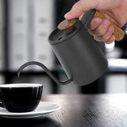 Pour over Coffee Kettle, Stainless Steel Coffee Pot Tea Kettles Hand Drip Coffee Pot Gooseneck Kettle with Wooden Handle for Home, 350ml (Black) - Image 2