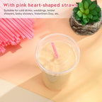 Ziliny 100 Sets 20 oz Clear Plastic Cups with Heart Shaped Straws and Lids - Image 5