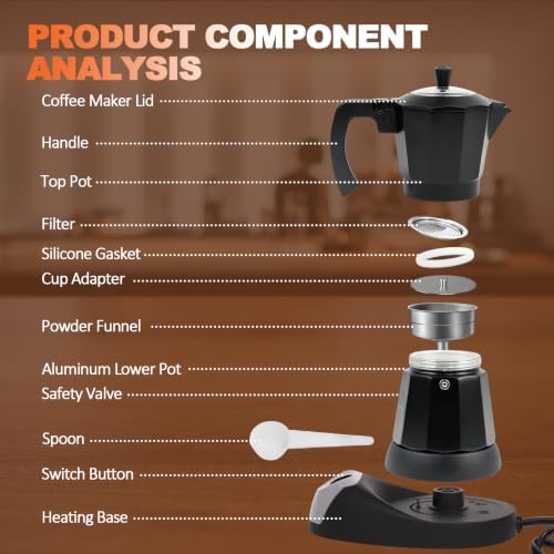 Electric Aluminum Moka Pot 3-6 Cup 150-300ml Stovetop Espresso Maker - Image 3