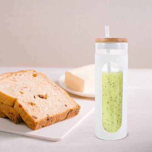 Milisten Glass Water Bottle with Straw and Lid, Reusable Glass Coffee Drinking Cup with Silicone Sleeve, White Iced Tea Water Cup for Home and Travel - Image 6