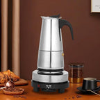 6 Cups Small Moka Pot with Electric Stove, 110V Stainless Steel Espresso Coffee Maker, Stovetop Coffee Machine for Home Office use, 0.08gal/300ml/10.15oz, 3.74" W x 7.68" H - Image 2