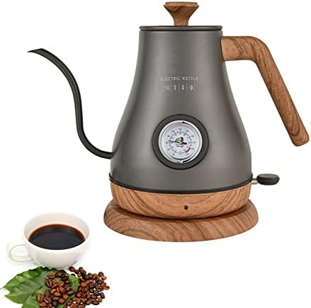 Electric Gooseneck Kettle 304 Stainless Steel Tea Kettle with Temperature Dial, 1000ML Coffee and Tea Pot Quickly Heating Coffee, Water, Tea (Grey) by Unknown