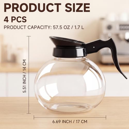 Mifoci 4 Pack 10 Cup Glass Replacement Coffee Pots 57.5 oz, Black - Image 3