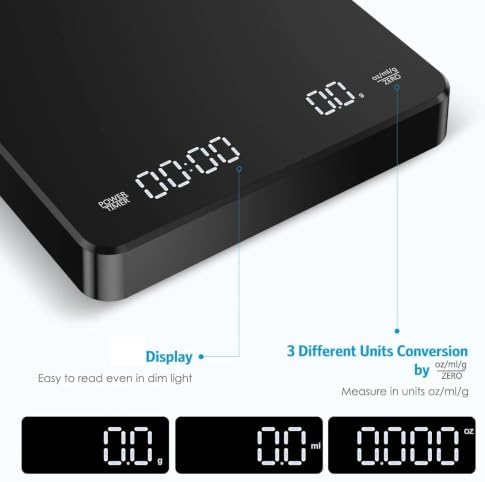 Coffee Scale 3kg/0.1g Digital Scale with Timer, Matte Black Kitchen Scale - Image 4