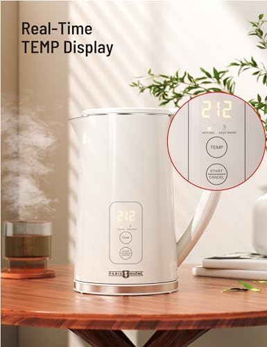 Paris Rhône Electric Kettle, Tea Kettle with 6 Temperature Settings, 1.7L Cordless Hot Water Boiler Heater, Strix Thermostat, Touch Control, Auto-Shutoff/Boil-Dry Protection, Keep Warm, LED Indicator - Image 2