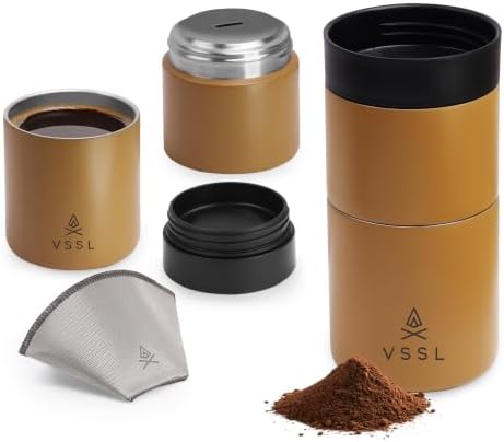 VSSL - Nest Pour Over Coffee Set | Coffee Maker for Camping | All-In-One Travel Pour Over | Transportable Dripper, 10oz Stainless Steel Travel Mug | Compact Storage & Adventure Ready | Sahara by VSSL