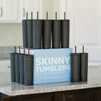 STRATA CUPS Black Skinny Tumblers with Lids and Straws (12 pack) - 16oz Double Wall Acrylic Tumbler, Tall Matte Skinny Tumblers, Bulk with Free Straw Cleaner, Reusable Cups - Image 6
